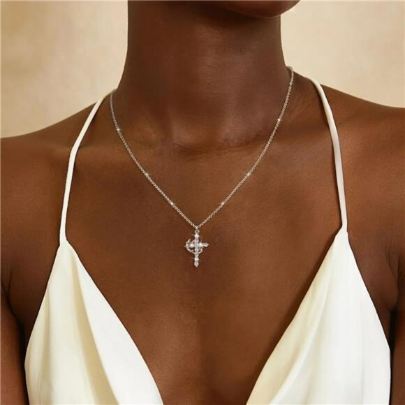 Dainty Cross Necklace Gold Silver CZ Pendant Waterproof Non Tarnish Jewelry - Picture 6 of 7